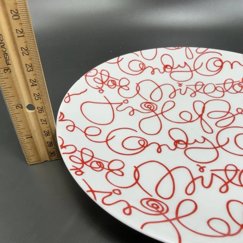 Crate & Barrel‎ Artwork Script Christmas Holiday Dish Plate Set 3 Plates 8.5inch